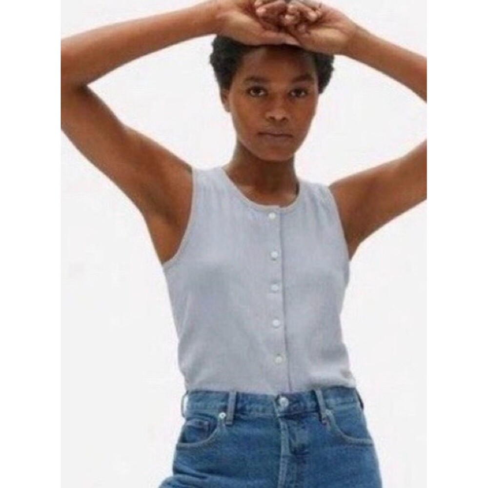 Everlane Blue Grey Ribbed Button Front Tank Top XXS